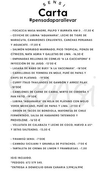 Menú de Sensi Gourmet