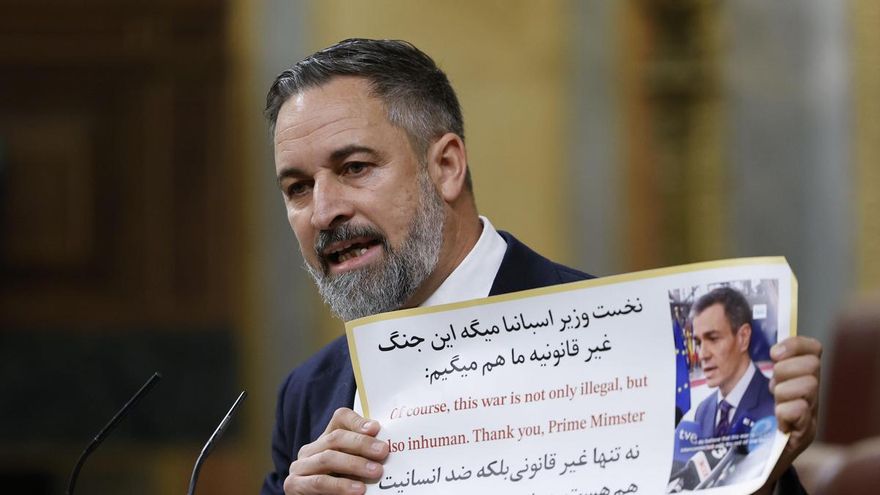 El líder de Vox, Santiago Abascal, durante su intervención en el pleno del Congreso, este miércoles.