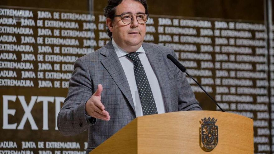 El vicepresidente segundo de la Junta y consejero de Sanidad y Servicios Sociales, José Vergeles, en la rueda de prensa de este sábado