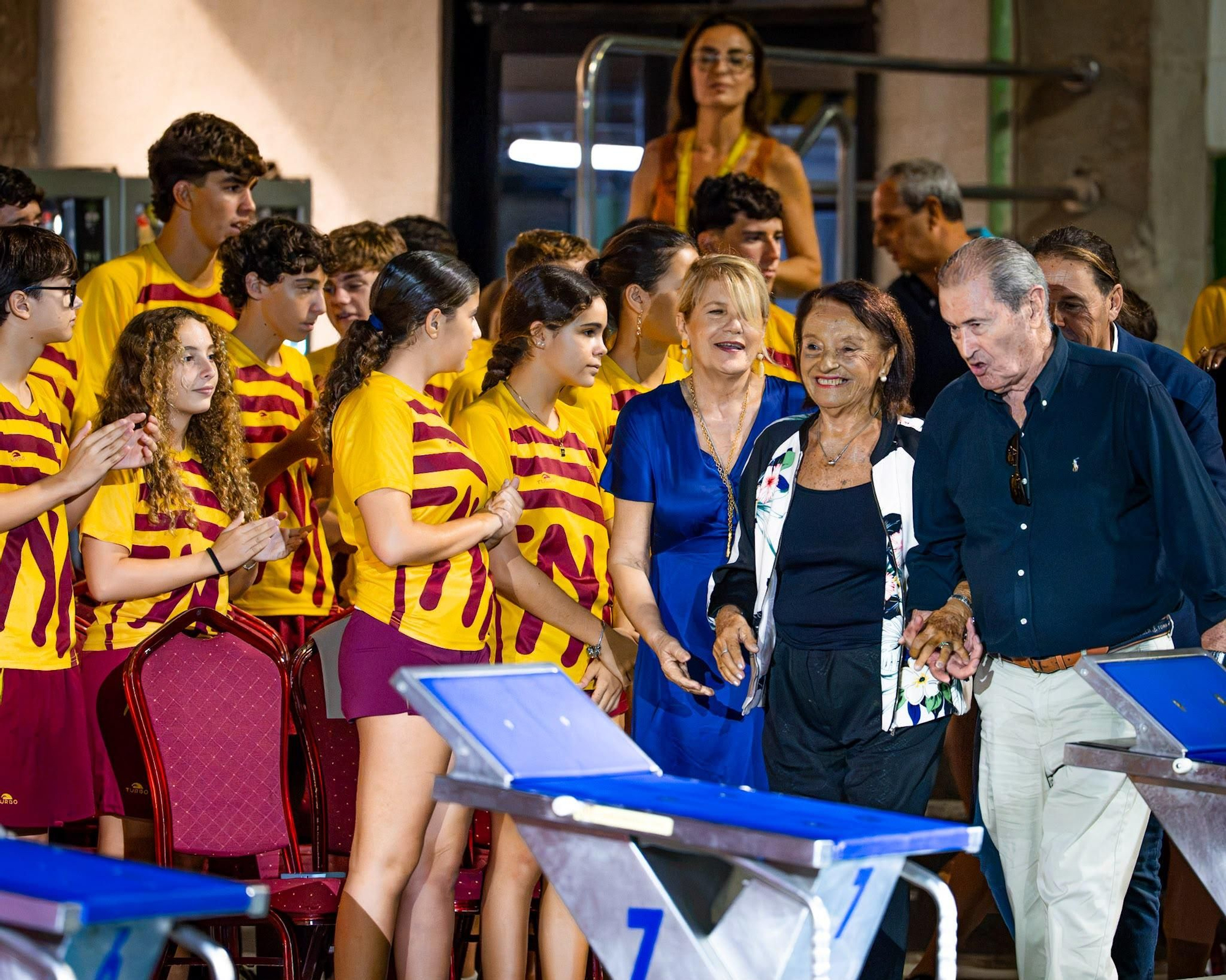 Rita Pulido, durante su homenaje sorpresa en el Club Natación Metropole.