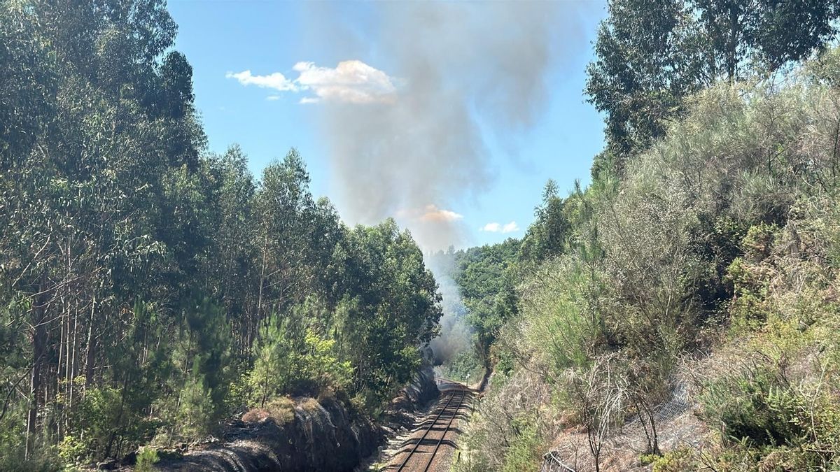 Un incendio en Boborás corta la línea de ancho convencional Santiago-Ourense y se investiga si se debe al paso del tren