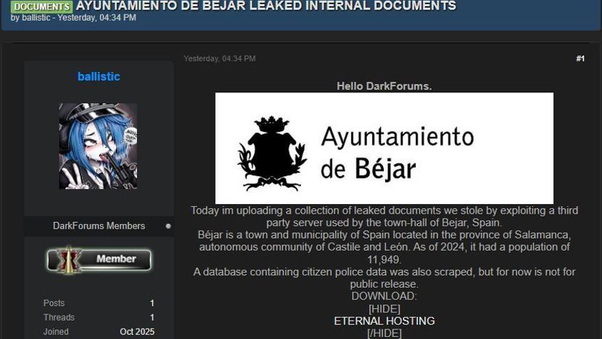 Un ciberataque permite el acceso a datos administrativos y policiales del Ayuntamiento de Béjar