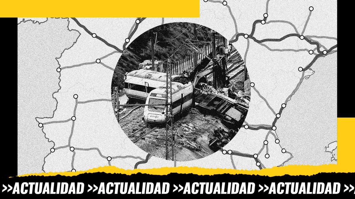 Montaje: una imagen del tren de Renfe accidentado en Adamuz sobre un fragmento del mapa ferroviario de España