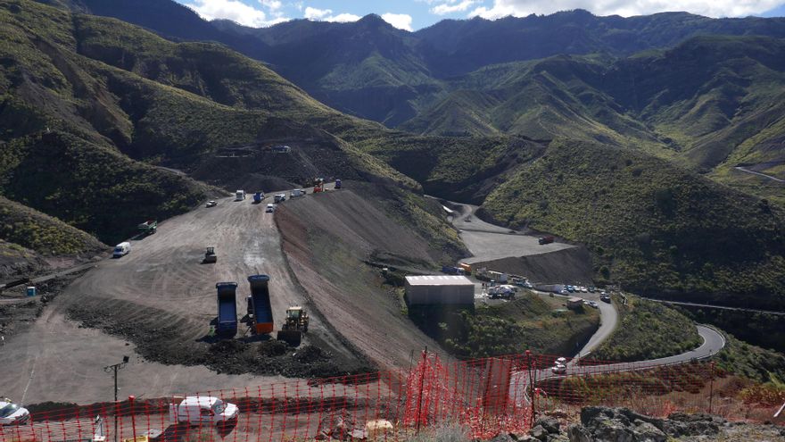 Exteriores de las obras de los túneles de la carretera de La Aldea, en Gran Canaria