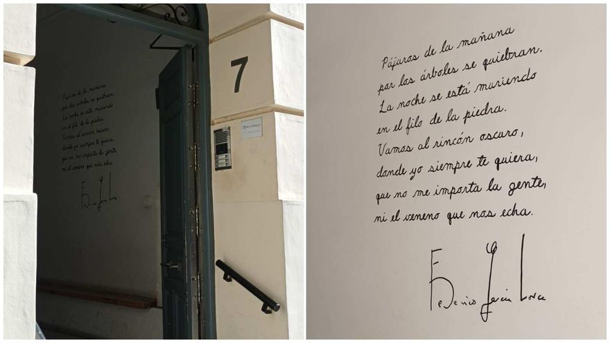 Los versos de Federico García Lorca en el portal del edificio de Chamberí donde vivió