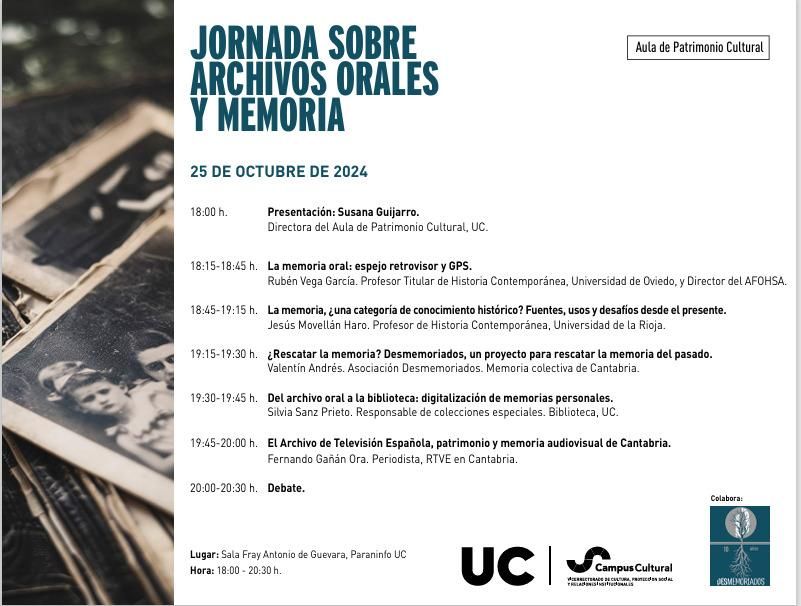 Programa de la Jornada sobre Archivos Orales y Memoria.