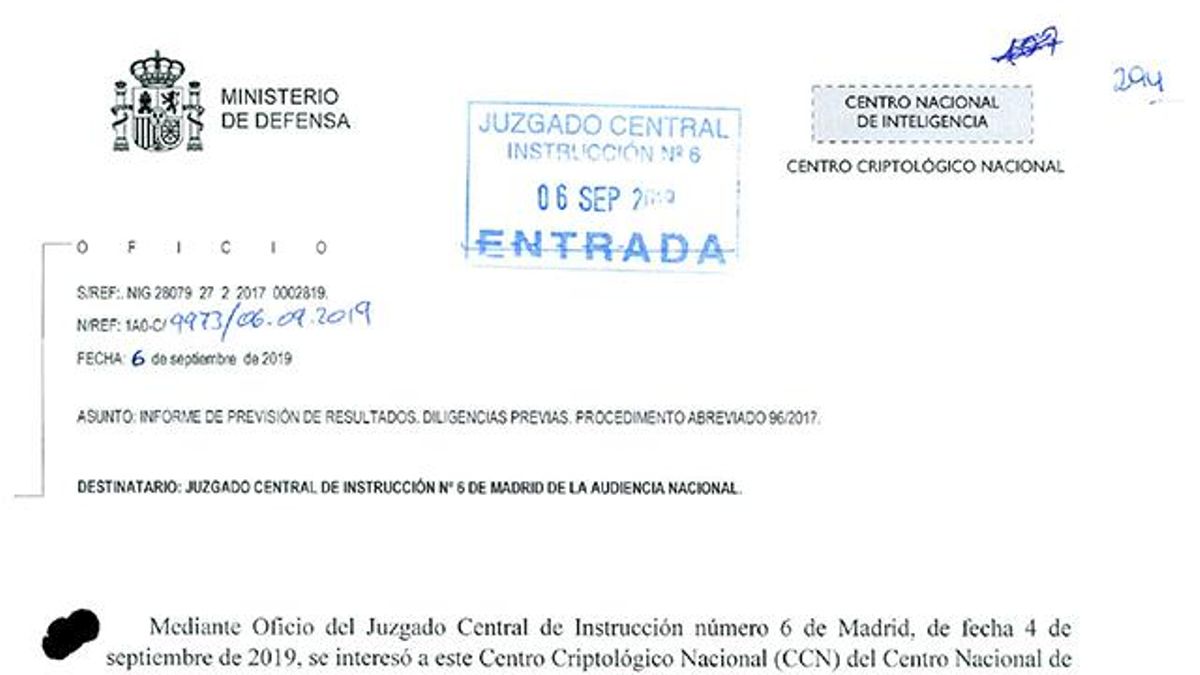 Escrito remitido a la Audiencia Nacional por la directora del CNI, Paz Esteban