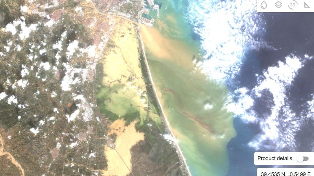 Imágenes del movimiento de sedimentos tras la dana captadas por el satélite Landsat-8 de Copernicus el 30 de octubre de 2024.