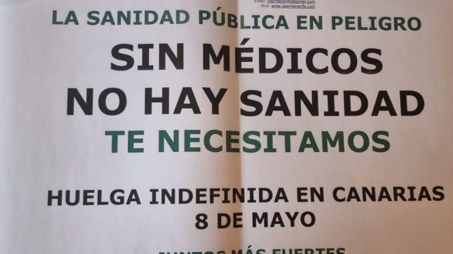 El sindicato de médicos de Canarias convoca a todo el personal facultativo del SCS a una huelga indefinida el 8 de mayo