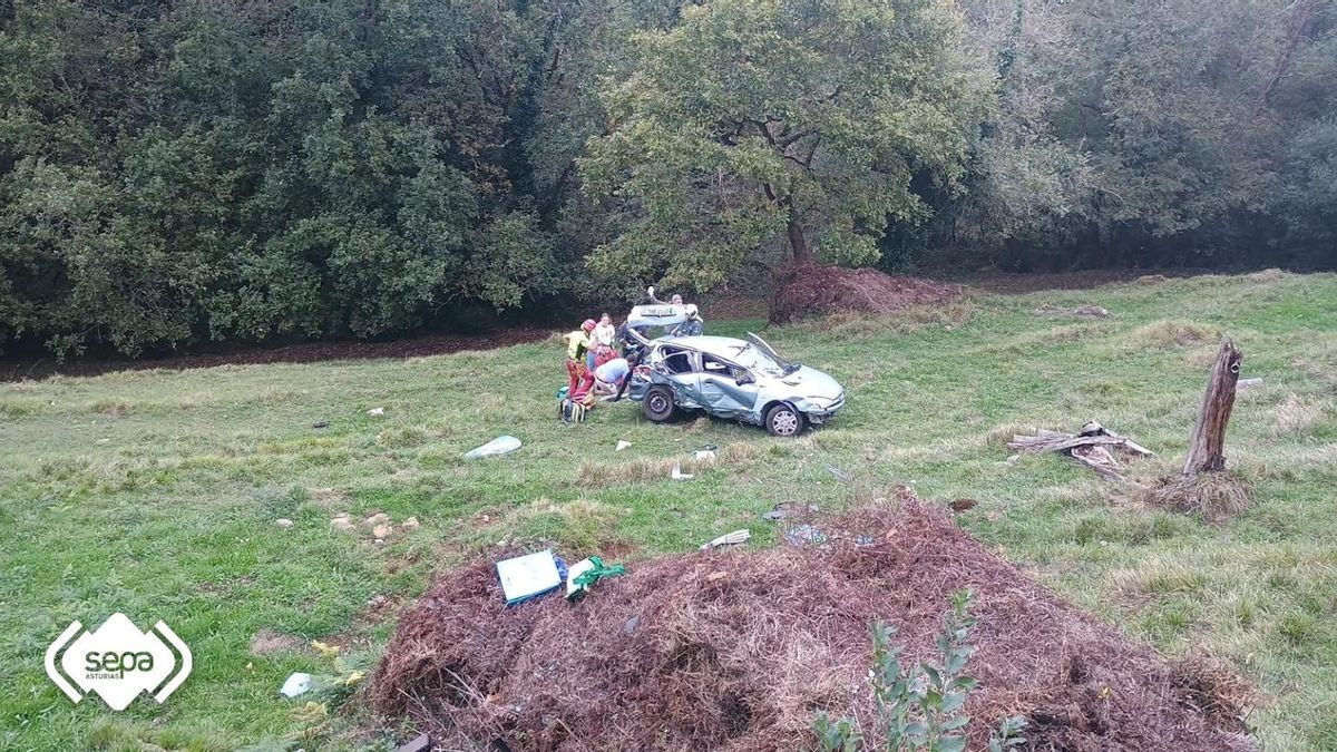 Una foto del coche tras salirse de la carretera.