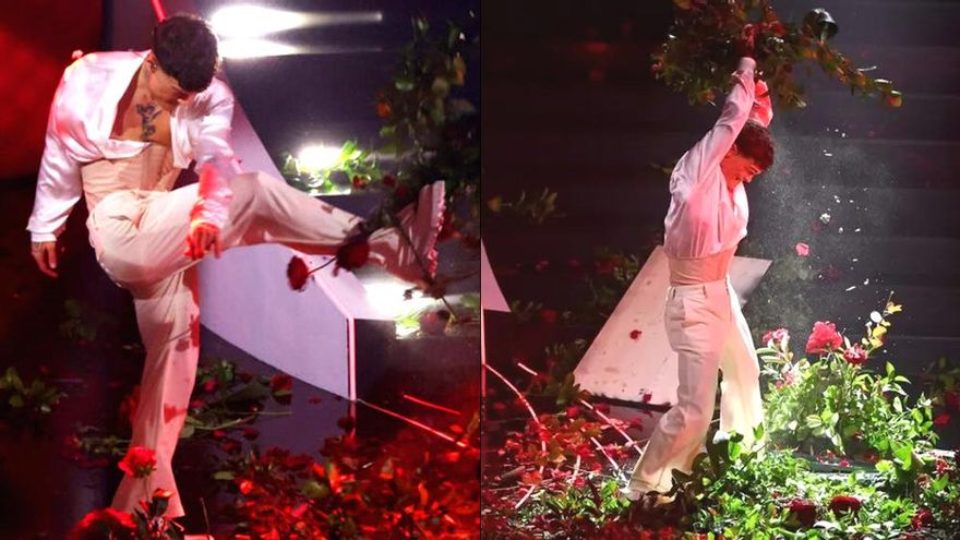 El cantante Blanco la lía en Sanremo: destroza el escenario tras un fallo técnico y es abucheado