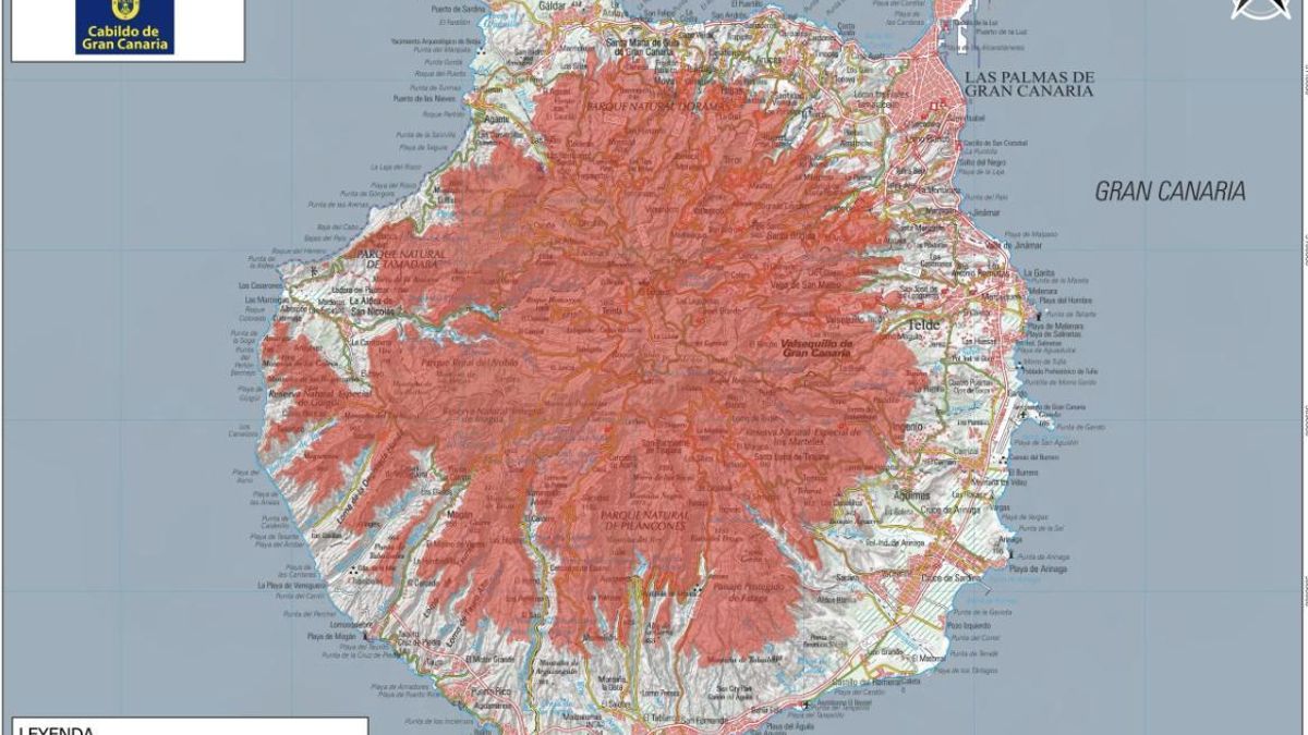 Mapa oficial del área sujeta a restricciones por alerta de incendios forestales en Gran Canaria