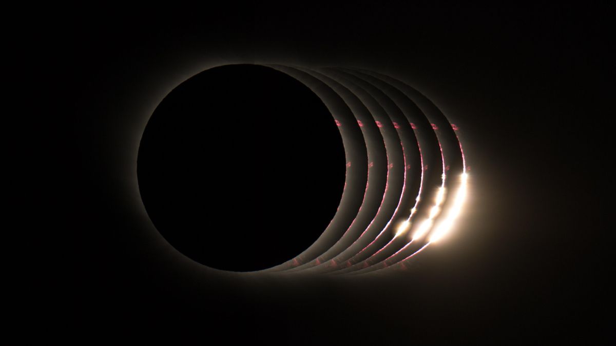 Perlas de Baily durante el eclipse total de sol en 2019 en Vicuña, Chile.