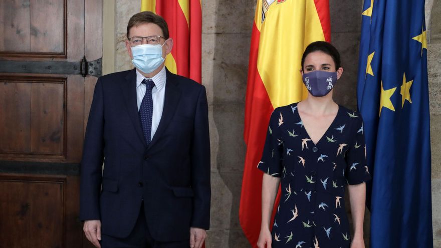 El president de la Generalitat, Ximo Puig, recibe a la ministra de Igualdad, Irene Montero.