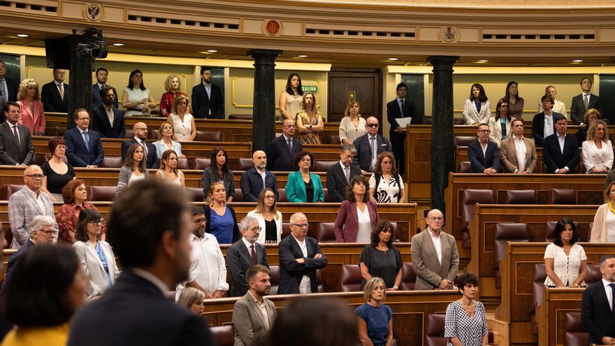 Diputados durante un minuto de silencio en el Congreso el pasado 22 de julio de 2025.