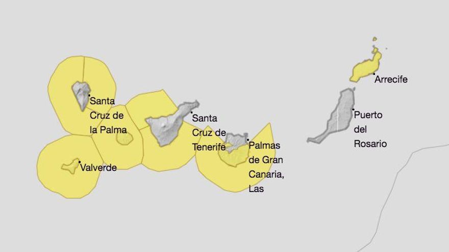Mapa de la Aemet de los avisos de riesgo por fenómenos costeros  este domingo, 1 de agosto.