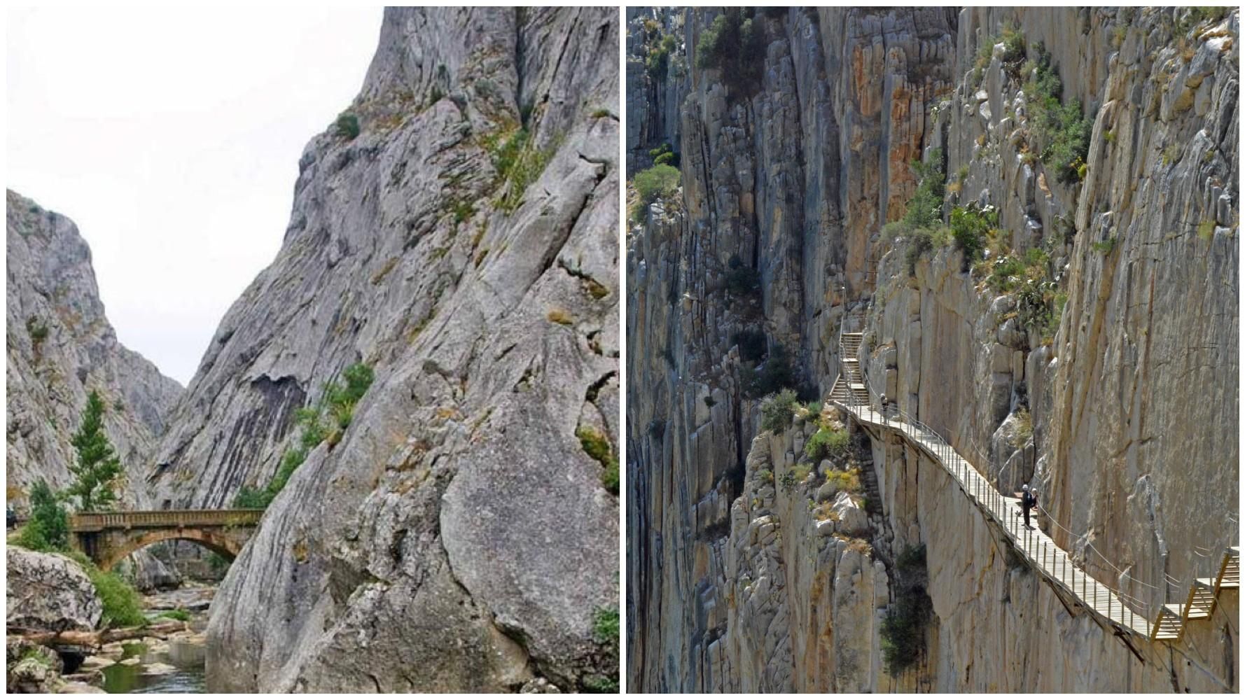 A la izquierda, las Hoces de Vegacervera en León; a la izquierda, el original Camino del Rey de Málaga.