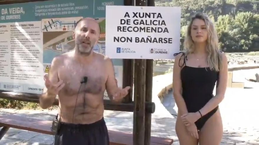 Lo último del alcalde de Ourense: chapoteo en bañador con una concejala para vender las termas