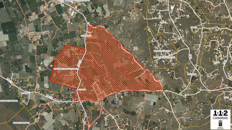 Zona evacuada este martes en La Palma por el avance de la lava que discurre por el noroeste.