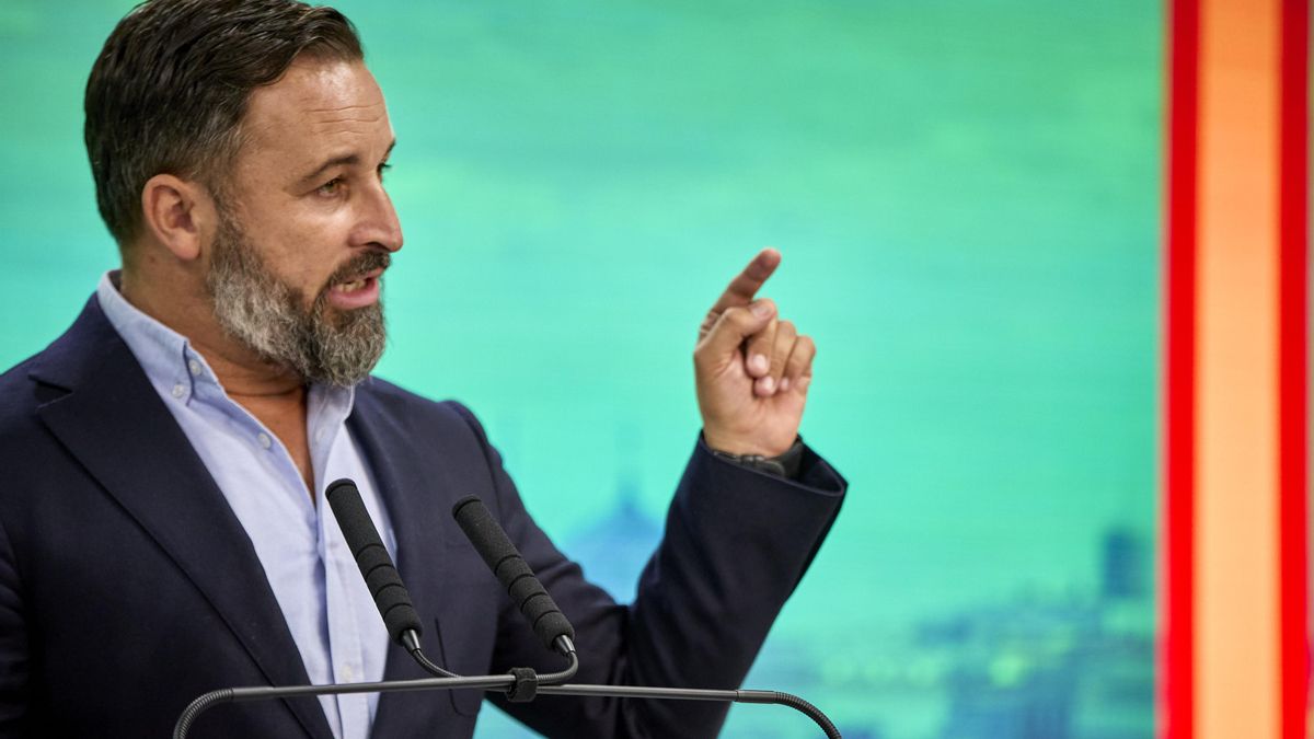 El presidente de Vox, Santiago Abascal, en rueda de prensa