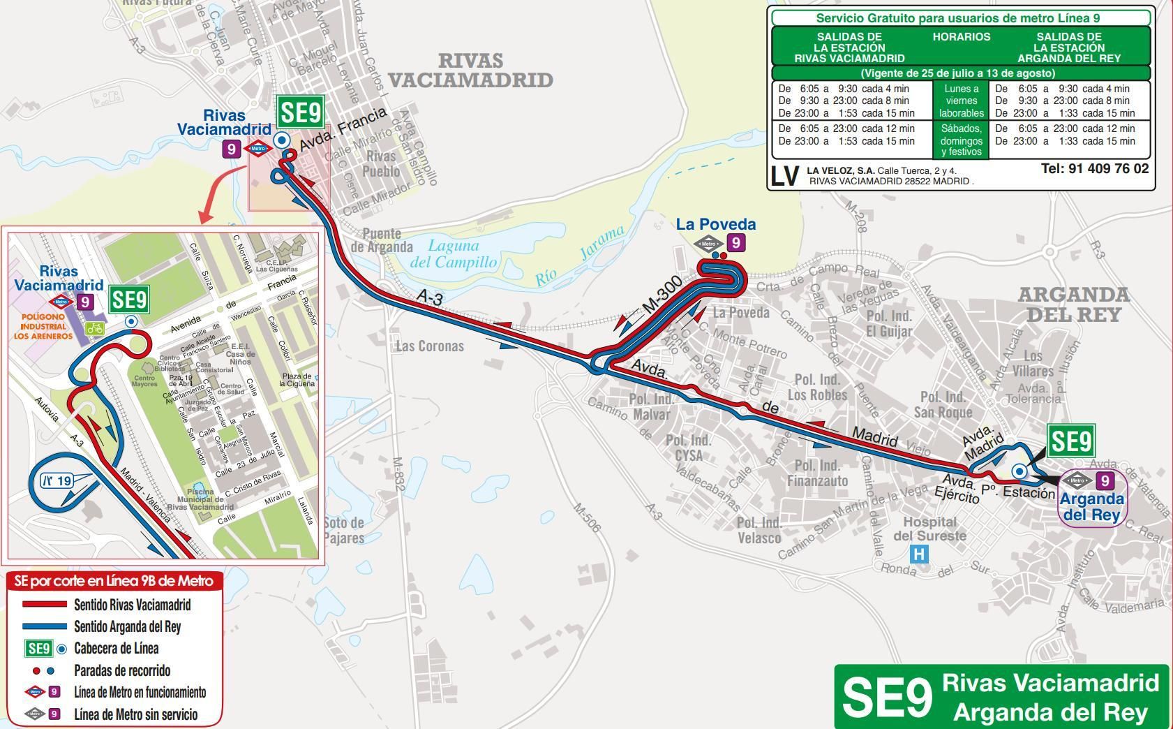 Plano del recorrido del bus sustitutivo de Rivas a Arganda