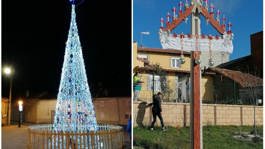 Árbol y ramo realizados íntegramente por los vecinos del pueblo de Quintanilla del Monte.