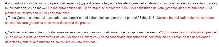 Respuesta de Correos a la consulta de Maldita.es.