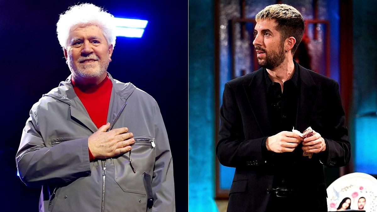 Pedro Almodóvar en una imagen de archivo y David Broncano en 'La Revuelta'
