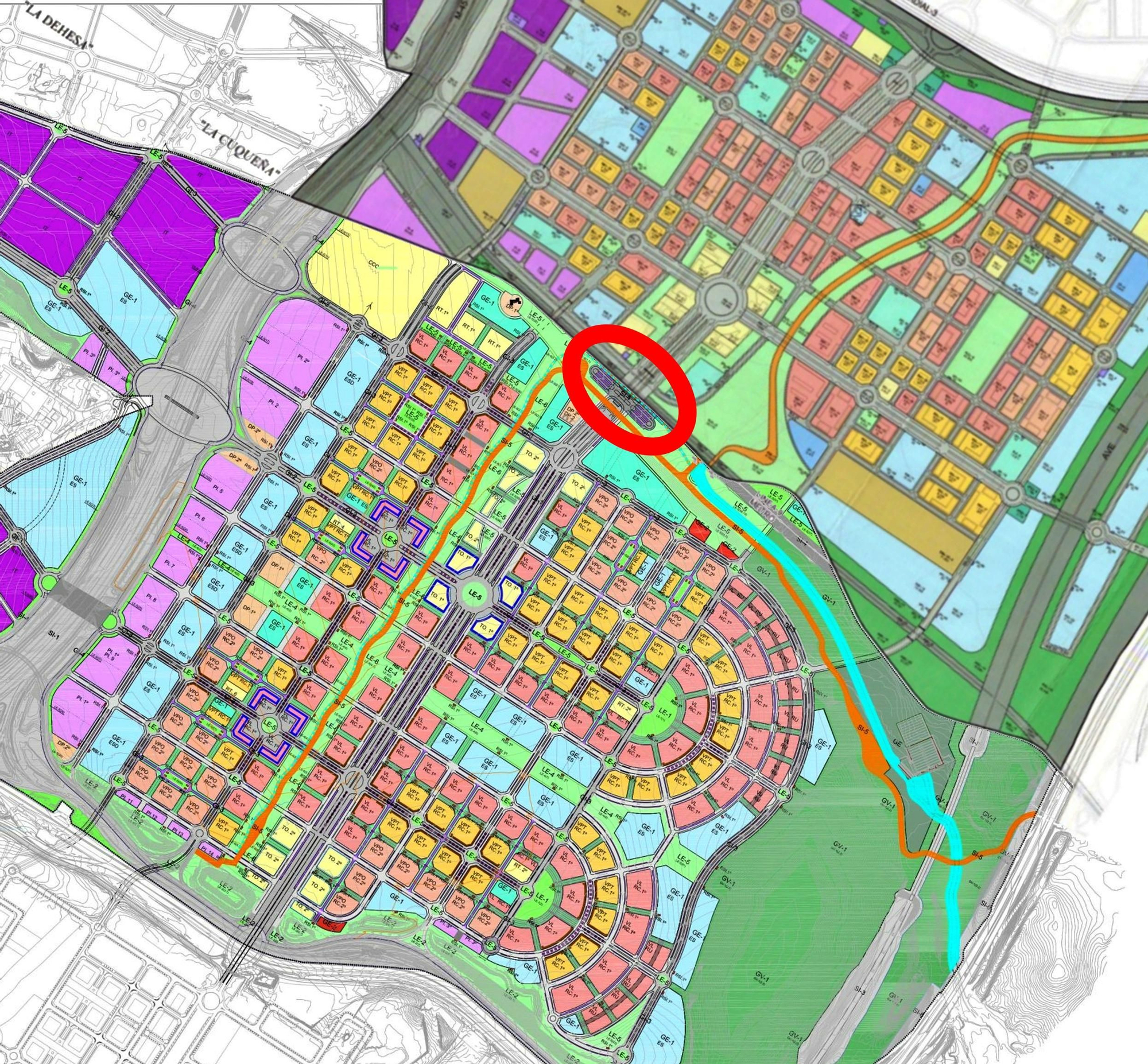 Zona (en el círculo rojo) donde estará ubicada la parada de Metro de Los Berrocales y Los Ahijones