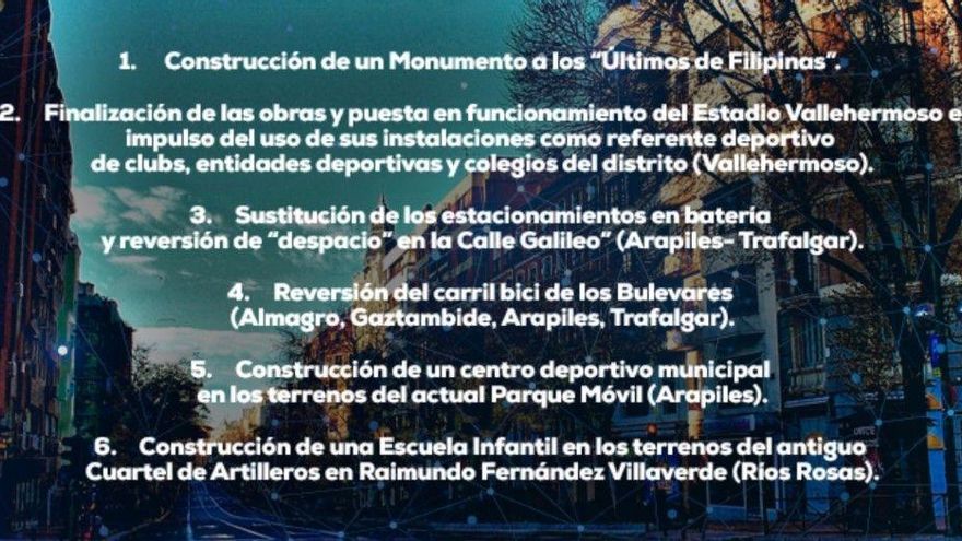 Promesas electorales del PP para Chamberí en el año 2019