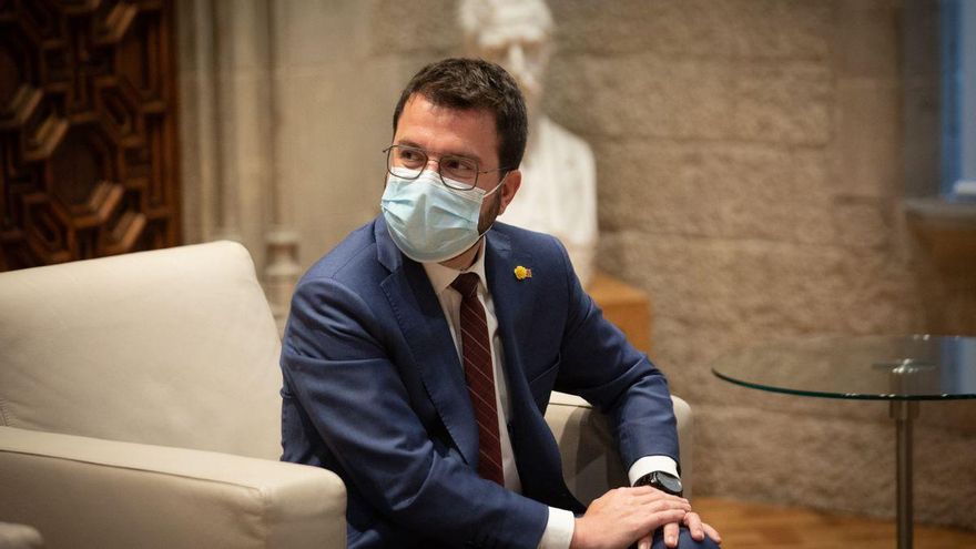 El president de la Generalitat, Pere Aragonès, durante una reunión en el Palau de la Generalitat