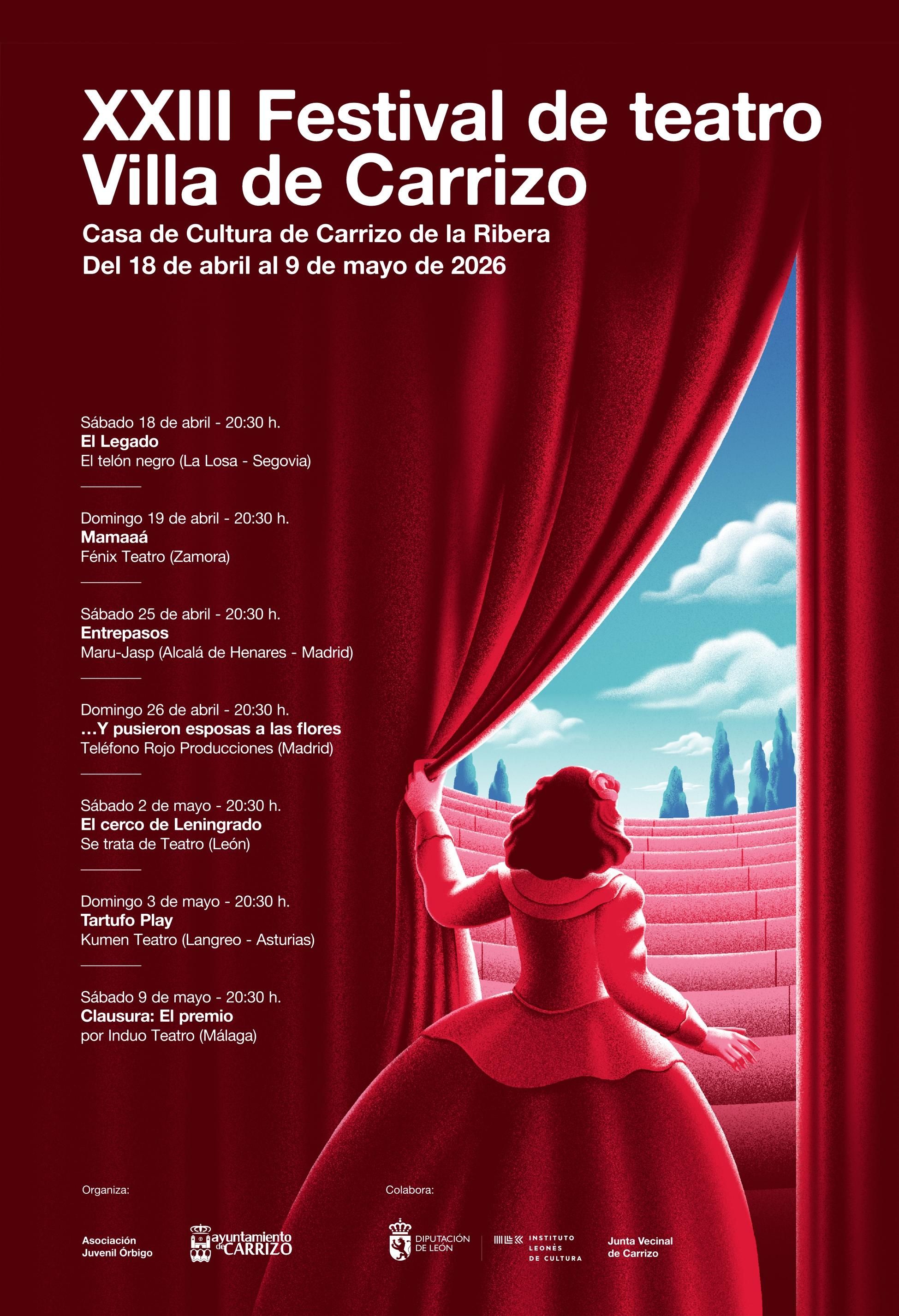 Cartel del Festival de Teatro 2016 en Carrizo con las fechas y obras previstas.