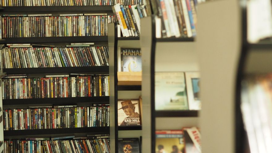 Vista de una de las salas de Ficciones, el último gran videoclub que queda en Madrid.