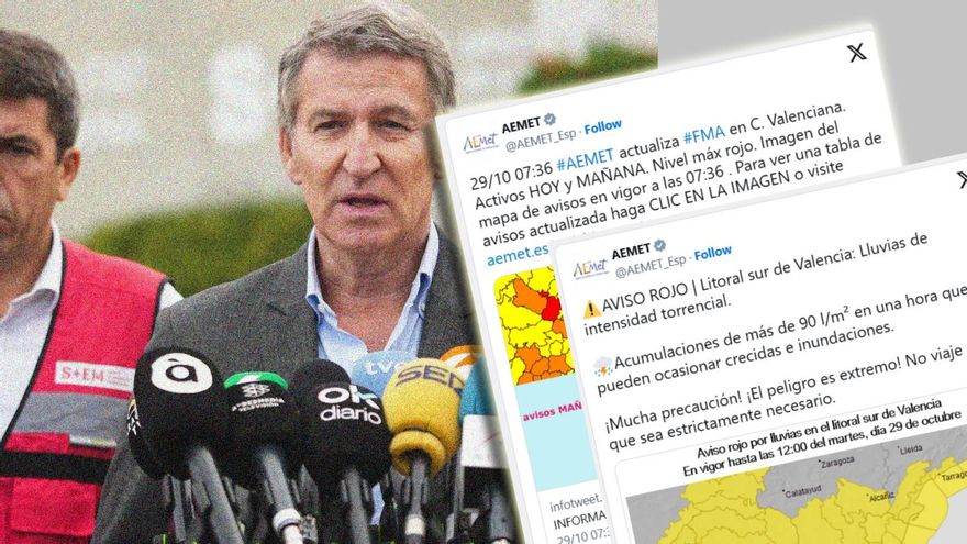 Los datos de la AEMET desmienten a Feijóo: la primera alerta se difundió a las 7.36 del martes