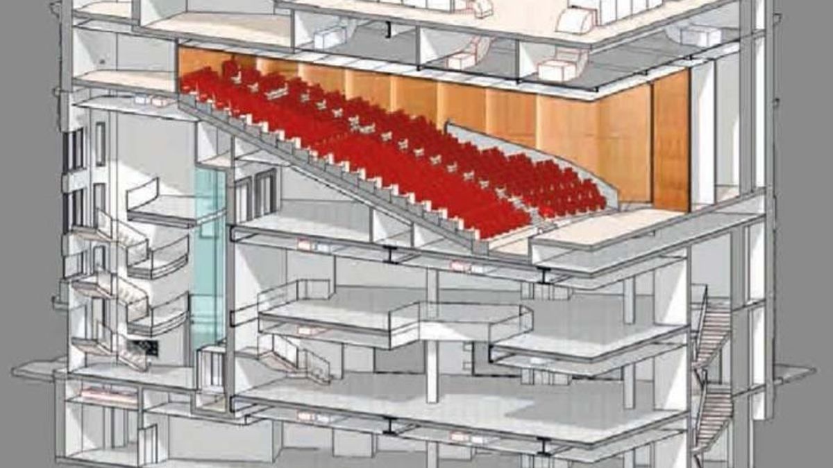 Dibujo del interior proyectado para los locales del Palacio de la Prensa