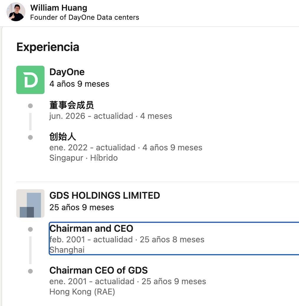 El perfil de William Huang en LinkedIn.