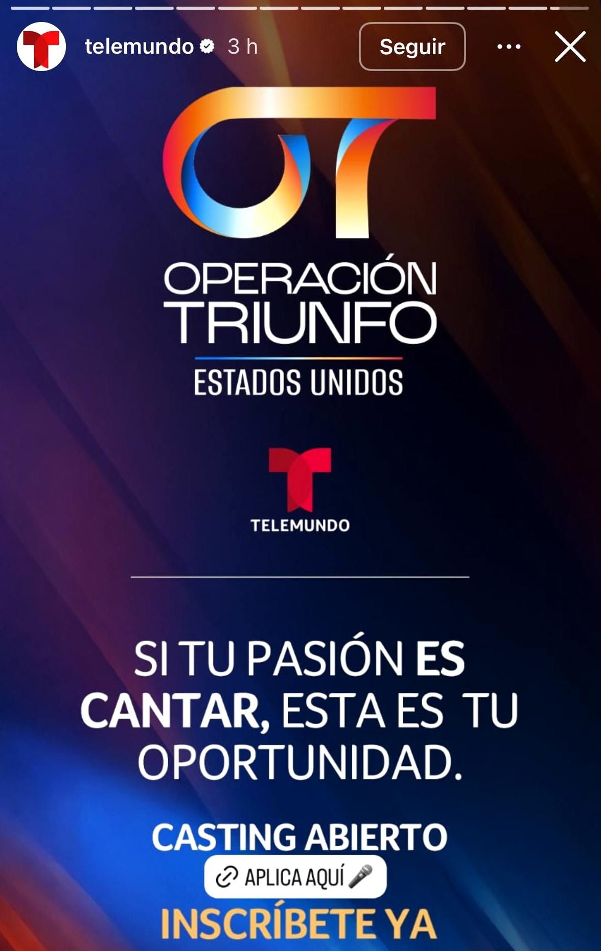 El anuncio de 'Operación Triunfo' en Telemundo