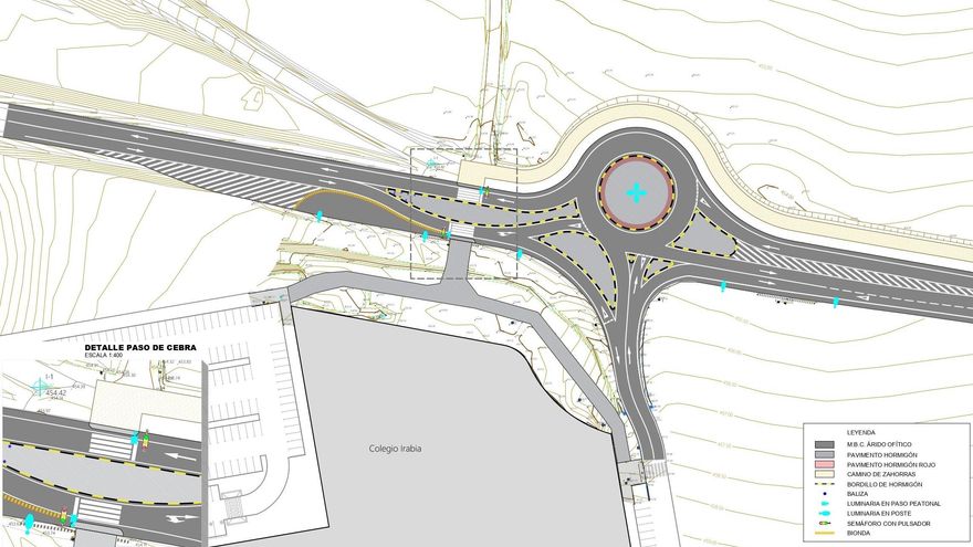 Proyecto del paso de cebra regulado por semáforos para el pasopeatonal y ciclista de la carretera NA-6001, en el entorno del colegio Irabia