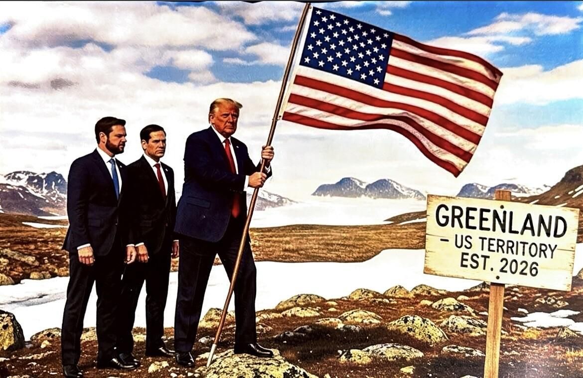 Imagen publicada por Trump en Truth Social con la cúpula de EEUU poniendo la bandera de EEUU en Groenlandia.
