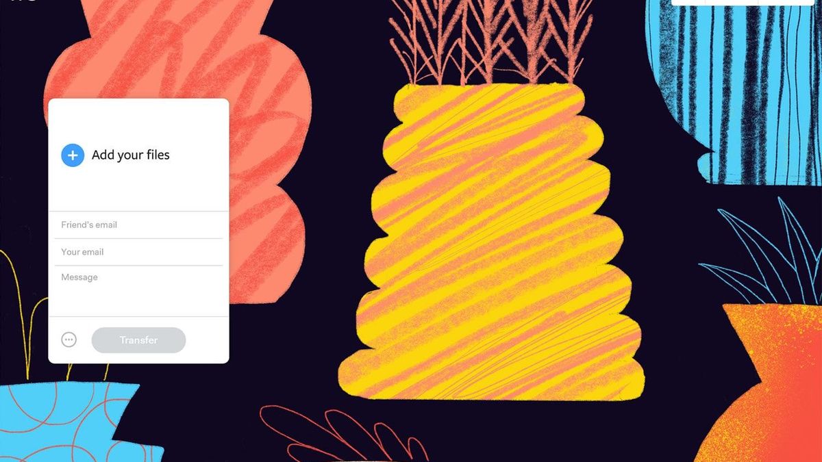 Página de carga de archivos de WeTransfer