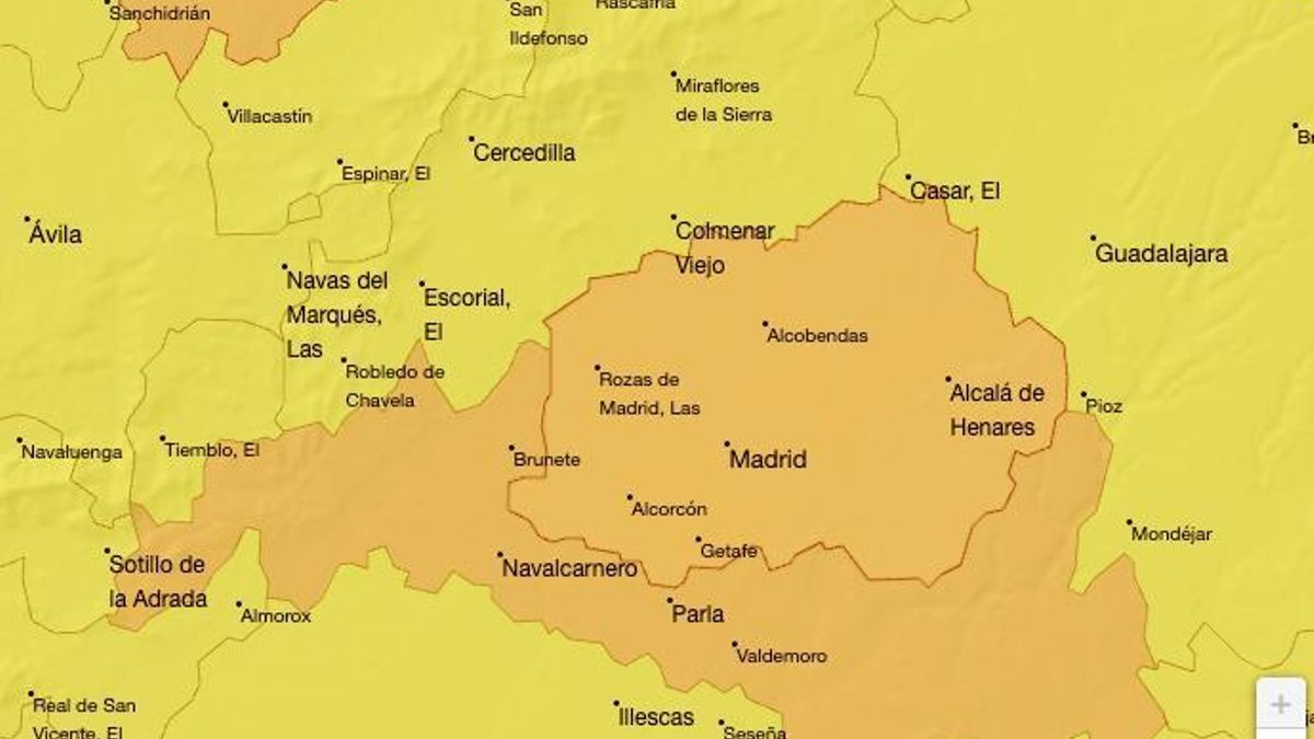 Las zonas de la Comunidad de Madrid con aviso naranja por tormenta y lluvia