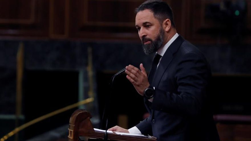 El líder de Vox, Santiago Abascal durante su intervención en el pleno del Congreso este miércoles.
