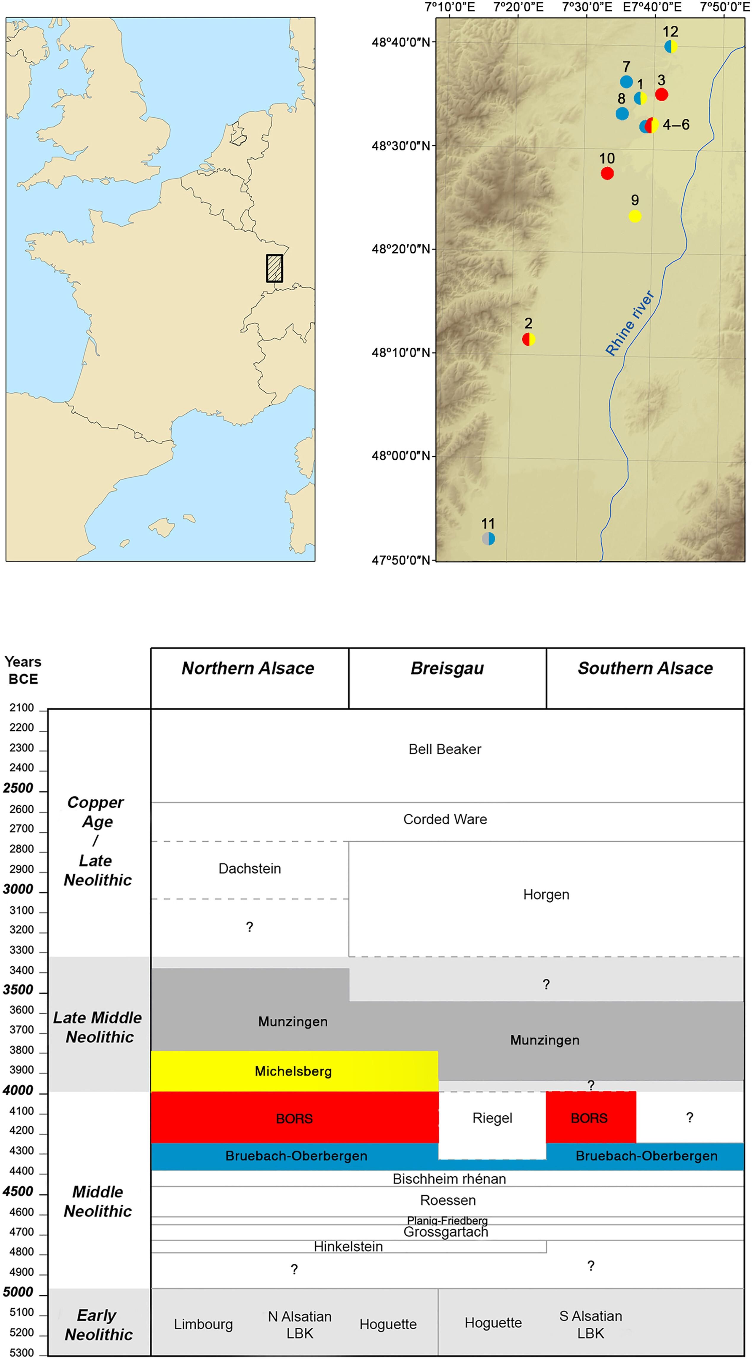 Ubicación y atribución cronocultural de los sitios arqueológicos seleccionados para el estudio.