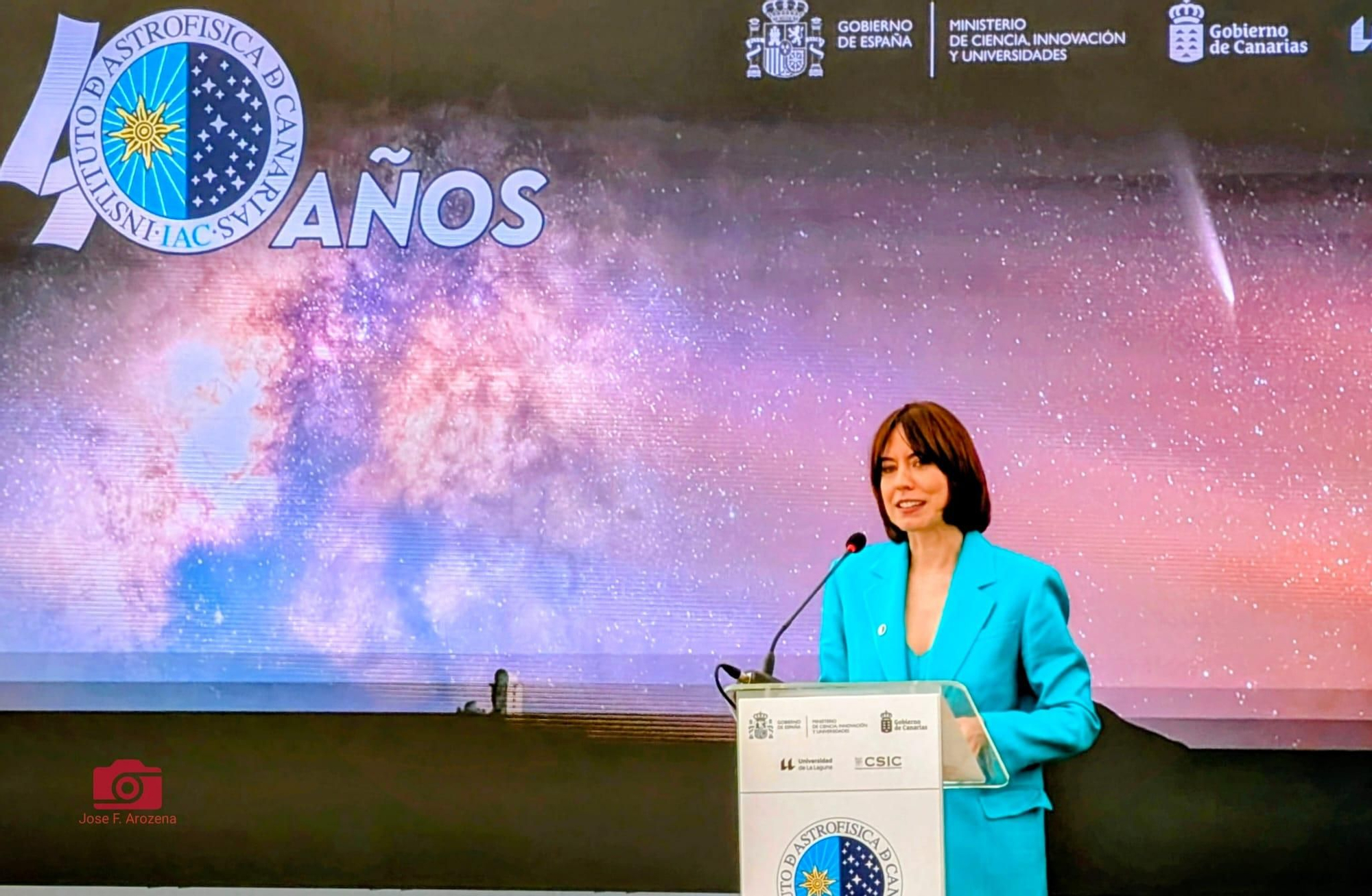 Diana Morant durante su intervención en el 40 Aniversario del Instituto de Astrofísica de Canarias  en el Roque de Los Muchachos (Villa de Garafía).