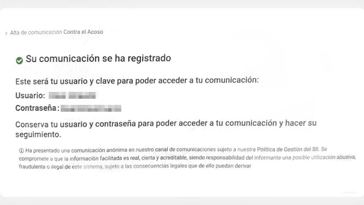Captura de pantalla de una denuncia interna contra Francisco Salazar