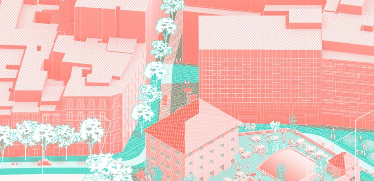 Recreación de cómo quedaría la calle de Antonio Grilo, con tráfico restringido, arbolado y sin zona de aparcamiento