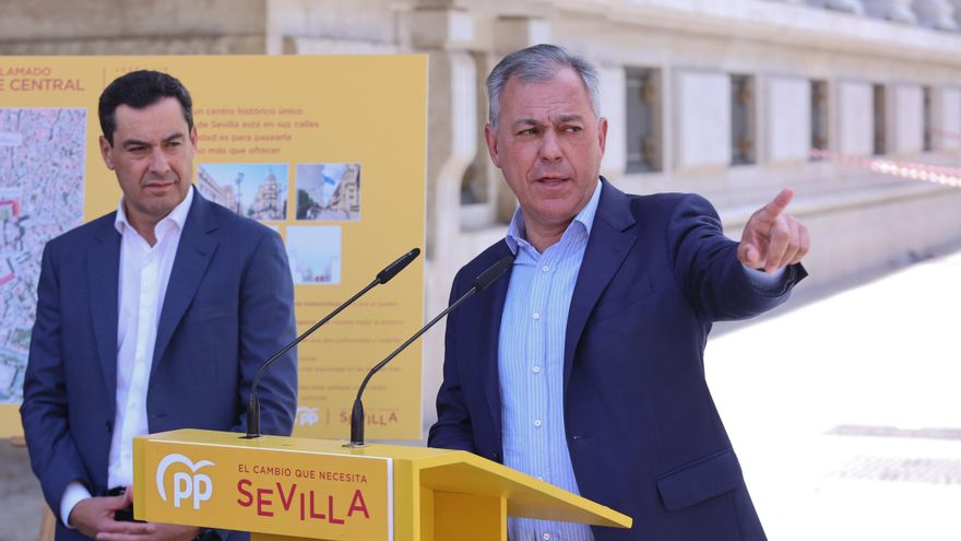 Juan Manuel Moreno y José Luis Sanz, en un acto conjunto este martes.