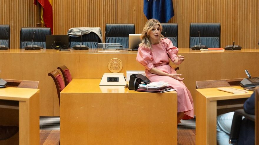 La vicepresidenta segunda y ministra de Trabajo, Yolanda Díaz, durante una reunión de Sumar, en el Congreso de los Diputados, a 11 de julio de 2024, en Madrid (España).