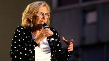 La alcaldesa de Madrid y candidata de Más Madrid a la reelección, Manuela Carmena, durante un acto de campaña.