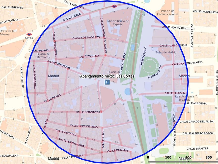Área de influencia para residentes del aparcamiento de Cortes